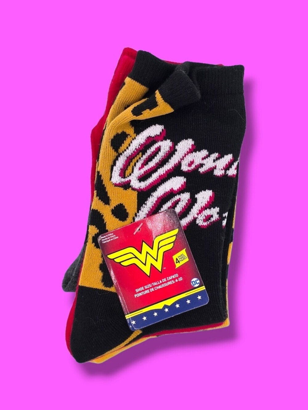 DC Comics Wonder Woman Ankle Socks 4 Pair Set Size 4 - 10